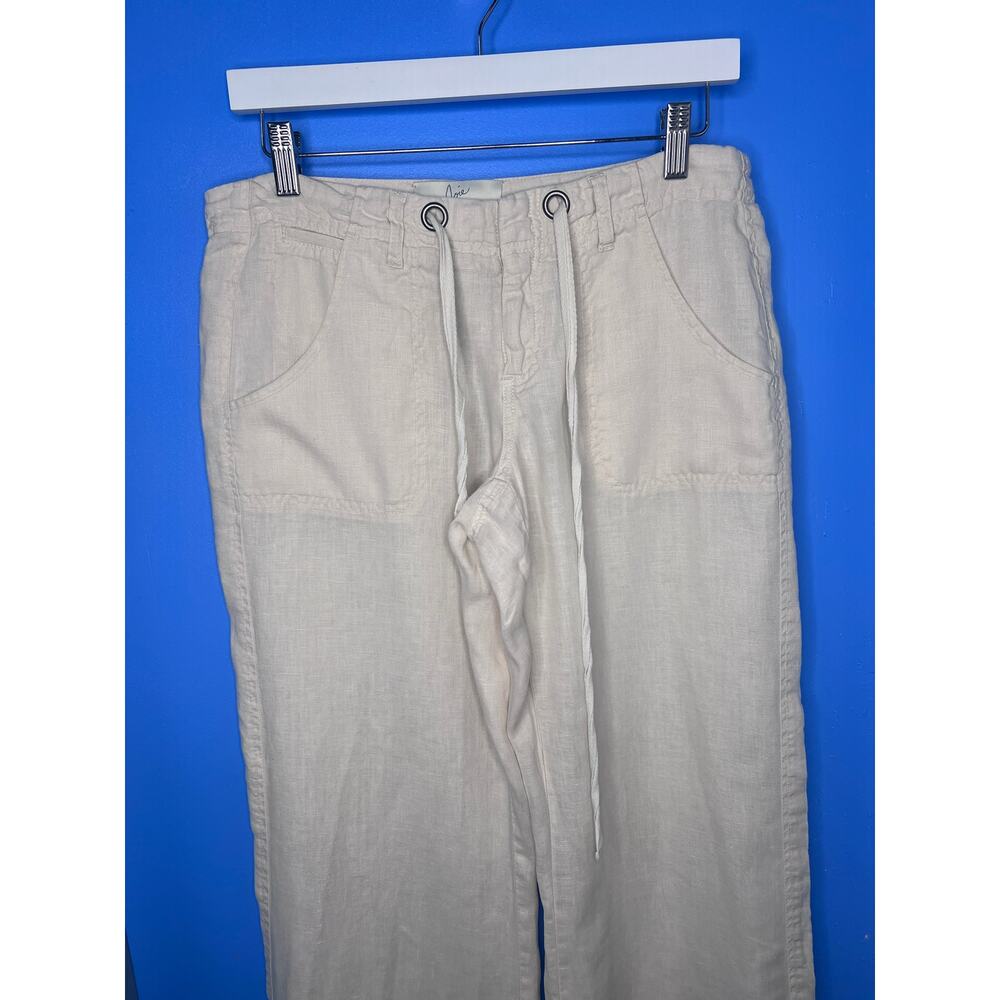 Joie 100% Linen Pants Women Size 4 Beige Drawstring Wide Leg Casual Summer - Picture 3 of 10